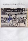 Chris Broad, Steve Waugh and Tim Zoehrer signed 8x6inch black and white newspaper photo. Good