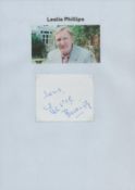 Leslie Phillips signed 3x2 inch white card. TV/Film, Entertainment autograph. Good condition Est.