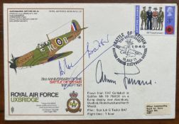 WW2 aces Douglas Bader DSO DFC and Luftwaffe ace Gen Adolf Galland signed rare RAF Uxbridge Spitfire