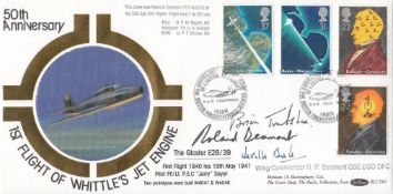 50th Anniv 1st Flight British Jet Aircraft FDC Signed B Trubshaw, R. P. Beamont. N Duke. 5 Mar 91