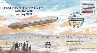 COF1d 1st flight of Zeppelin LZ1 signed by Wolfgang Von Zeppelin. Senator E. H. Dipilng. 23-02-01