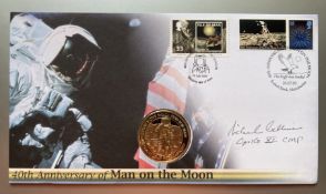 Apollo 11 CMP Michael Collins signed rare 2009 Isle of Man Space Coin FDC. Good condition. All