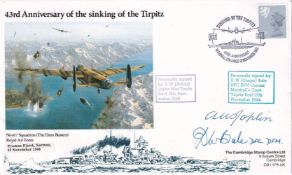 43rd Anniv Sinking of the Tirpitz cover Signed A W Joplin, D W Bale RAF WW2. 12 November 1987
