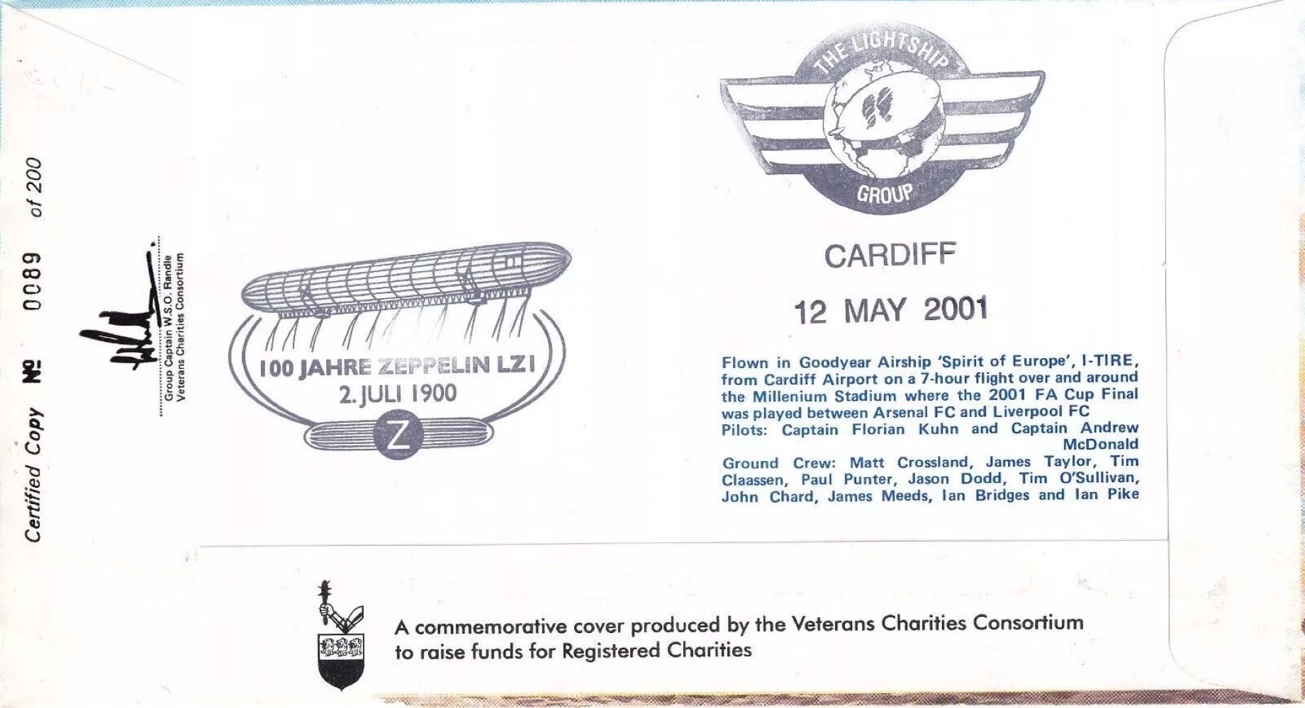 COF1d 1st flight of Zeppelin LZ1 signed by Wolfgang Von Zeppelin. Senator E. H. Dipilng. 23-02-01 - Image 2 of 2