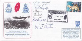 617 Sqn Cover Flown in Lancaster Signed by 8 Members of 617 Sqn. 31 May 1981 Blackpool Air Pageant