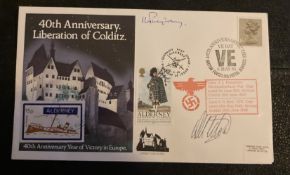 WW2 Colditz Castle 40th ann cover signed by 1943 POWS Lt J Pumphrey and Lt Moir. Good condition. All