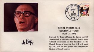Menachem Begin signed Begin Starts U.S Goodwill Tour May 1 1978 FDC PM Port Washington N.Y MAY 1