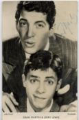 Dean Martin signed 6x4 inch Dean Martin and Jerry Lewis black and white promo photo. Good condition.