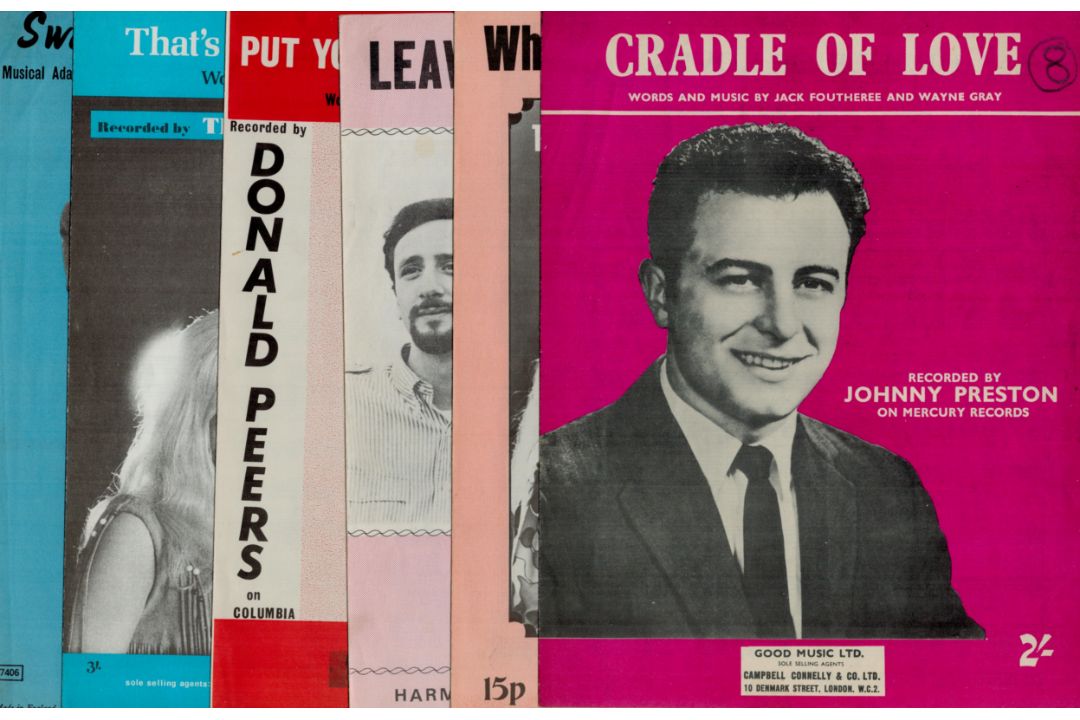 Vintage music score sheet collection includes 6 , iconic names and songs such as Johnny Preston ,