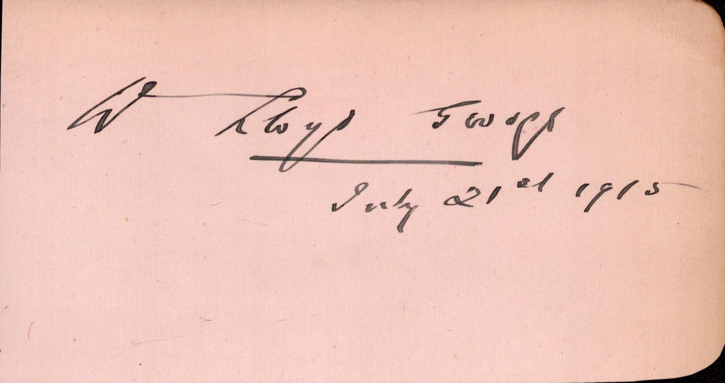 Prime Minister David Lloyd George signed 5x3 inch album page dated July 21st, 1915. Good