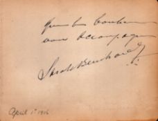 Sarah Bernhardt signed 7x5 inch album page dated April 1st, 1916. Good condition. All autographs