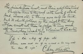 Henry Snowden Ward and Cherry Kearton ALS single page dated 9/1/10. Good condition. All autographs