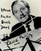 Leslie Phillips signed 10x8 inch appx black and white photo. Dedicated. Good condition Est.