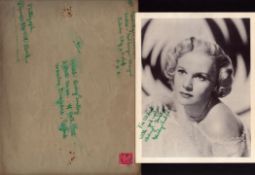 Marilyn Erskine signed 10x8 inch vintage black and white photo dedicated with original mailing