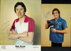Dart collection of 3 signed photos and programme with names of Bobby George, Rab Scott and Phil
