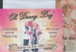 Danny La Rue, OBE signed small colour poster 'Oh Danny Boy' Approx 14x10 Inch Includes newspaper cut