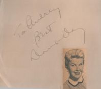 Doris Day signed 5x4 inch album page dedicated.