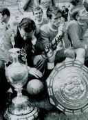 Brian Labone signed 16x12 inch black and white photo pictured during his playing days with