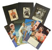 Boxing signed collection. Various signed items including Bruno, Mcguigan, Cooper, Hatton and Joshua.