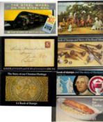 Stamp collection in mint condition, contains 7 British stamp booklets, subjects include The story of