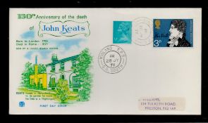 John Keats 150th Anniversary of his death FDC collection 12 cards in total all with stamps and