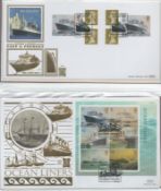 Benham FDC collection in red velvet folder, Ocean Liners Past and Present, Royal Horticultural