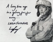 Star Wars 8x10 BandW photo signed by Lucy Feng who has added her character name 'Lega Fossang' as