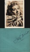 Greer Garson signed 5x4 inch album page and 6x4 inch vintage black and white photo. Good