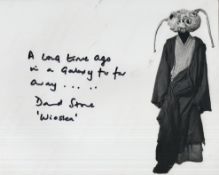 Star Wars 8x10 BandW photo signed by David Stone who has added his character name 'Wioslea' as