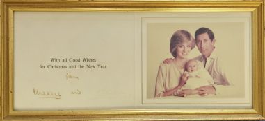 Charles and Diana signed Christmas card display 15x7inch framed and mounted. Diana signature