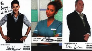 Doctors signed collection. 3 6x4inch colour photos. Owen Brenman, Laura Rollins and Simon Rivers.