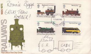 Ronnie Biggs, a signed Railways FDC with a doodle of a train and 