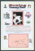 Tommy Farr signed album page mounted with photo and bio. Approx overall size 12x8inch. Good