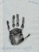 Barbara Windsor original signature below photocopied handprint. Approx size 10x8inch. Good condition