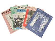 Vintage music score sheets, 5 unsigned from Shirley Bassey, The Fortunes, Jimmy Osmond and more.