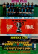 Aston Villa v Norwich City League Cup Final 1st March 1975 Wembley Stadium match programme. Good