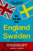 England v Sweden 22nd May 1968 Wembley Empire Stadium match programme. Good condition Est.