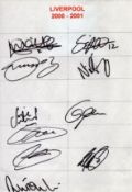 Liverpool FC 2000/2001 signed team sheet. Signed by 10. Good condition Est.