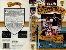 Bobby Collins, Dave Mackay, Lawrie Reilly and Scottish football legends signed VHS sleeve 10x8
