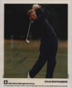 Colin Montgomerie signed 10x8inch colour photo. Dedicated. Good condition. All autographs come