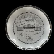 Military printed signature multi signed Hawkinge 1983 glass plate, Air Chief Marshal Lord Dowding