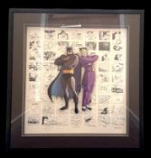 Mark Hamil signed 27x28inch framed and mounted Batman and Joker lithograph and comic storyboard.