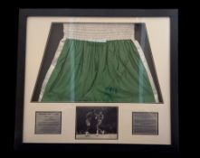 Smokin Joe Frazier signed 34x30 inch framed and mounted boxing shorts. In the Frazier trademark