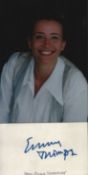 Dame Emma Thompson signed 5x3 inch white card and 7x5 inch colour photo. Good condition Est.