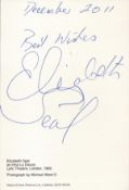 Elizabeth Seal signed 6x4 inch black and white promo photo. Signed and inscribed on reverse. Good