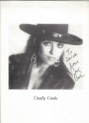 Cindy Cash signed 10x8inch black and white promo photo. Dedicated. Music autograph. Good