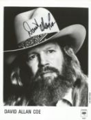 David Allan Coe signed 10x8inch black and white promo photo. Music autograph. Good condition. All