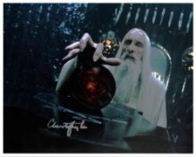 Christopher Lee signed 10x8inch Lord of the Rings colour photo. Good condition. All autographs