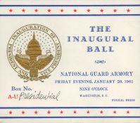 John F Kennedy inaugural ball ticket 1951. Belonged to Claude E Hooton, close friend of Edward
