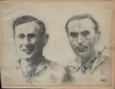 Stan Mortensen and Stanley Mathews signed 7x5inch pencil illustration. Good condition. All